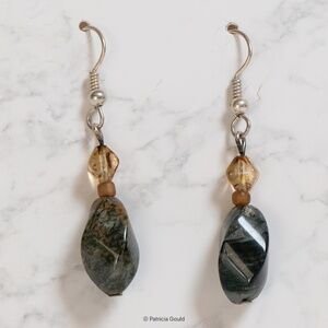 New - EA35 - Handmade Earrings - Silver Leaf Jasper, glass beads, one of a kind